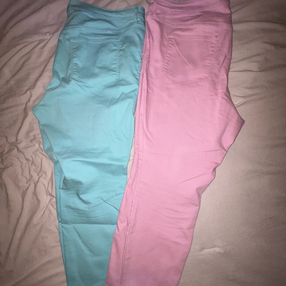 Old Navy Pink and Teal High-Rise WOW Super-Skinny Jeans - Picture 2 of 5